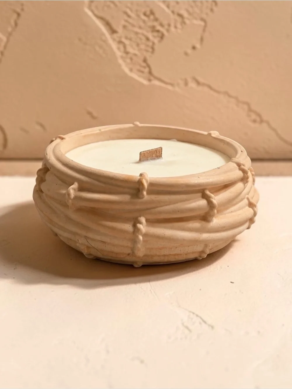 Cream Ceramic Bowl Candle with Wooden Wick - Home Accents